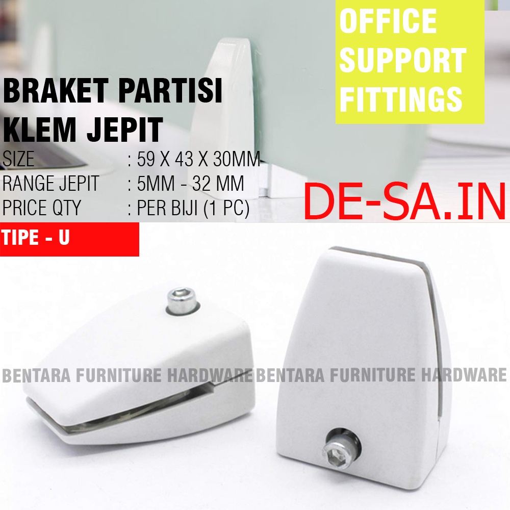 BRAKET PARTISI OFFICE KUBIKAL - KACA / AKRILIK / KAYU OFFICE DESK SUPPORT BRACKET CLIP CLAMP HOLDER DIVIDER CUBICLE