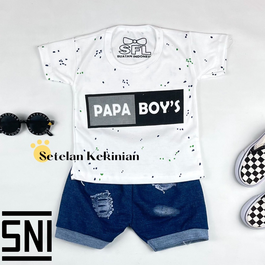 [SK] Setelan Baby Boy 0 sampai 12 bulan Pakaian Anak Bayi Kaos Anak Retro Set Laki laki Pendek 1 Tahun Papaboy