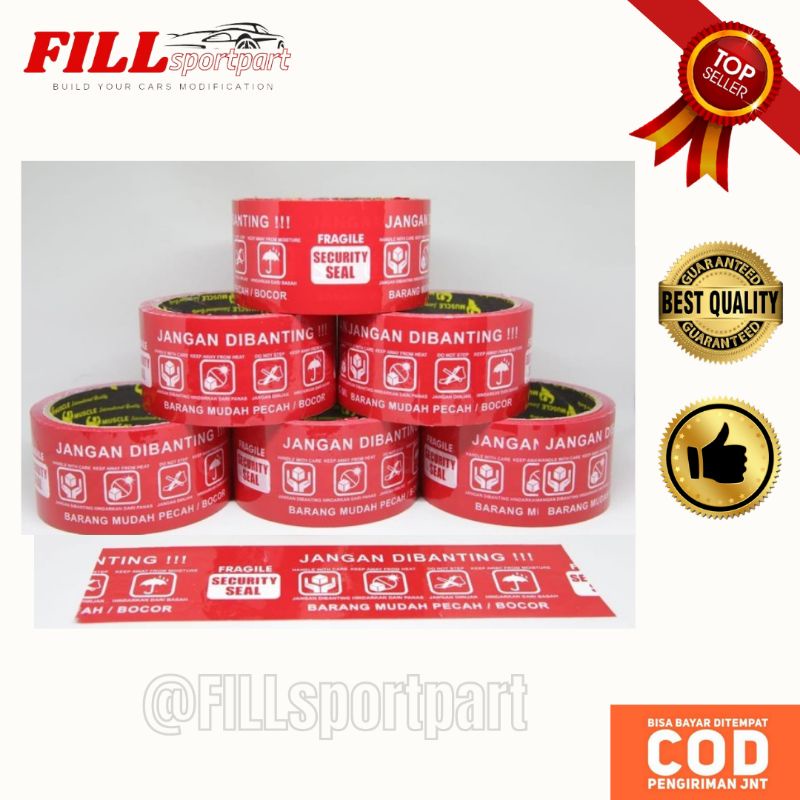 

LAKBAN FRAGILE MERAH JANGAN DIBANTING 2 INCH 48 MM 50 YARD / solasi tape fragile jangan dibanting