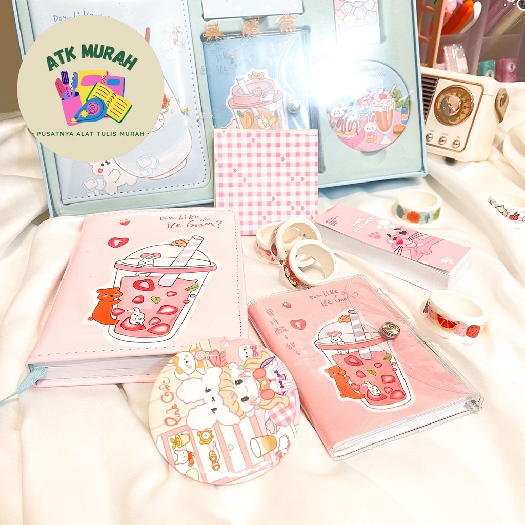 

Paket jurnal 7 in 1 boba warna pastel day journal perempuan gambar buah kado unik lucu paket alat tulis sekolah