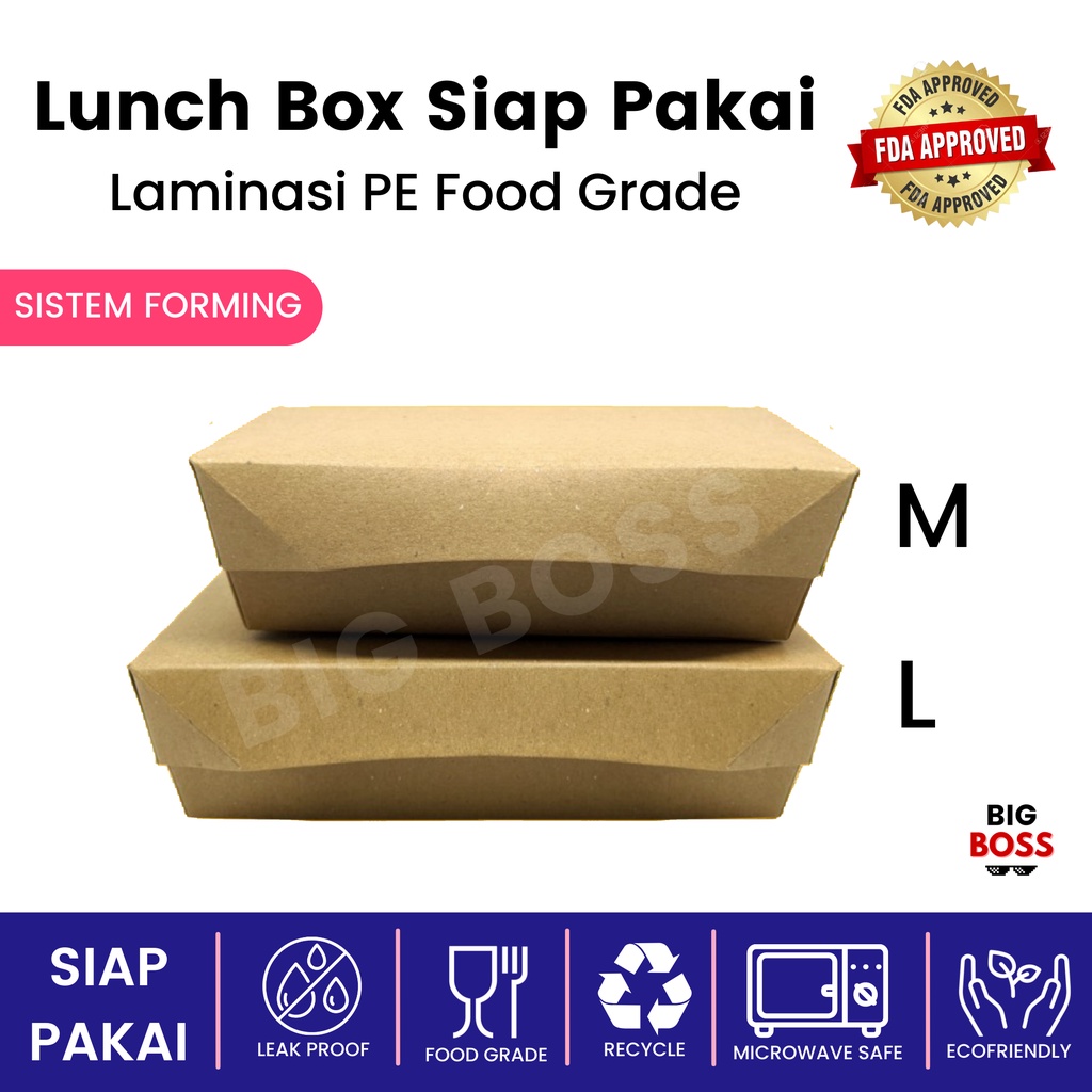 Lunch Box Paper Kraft Coklat SIze Medium Large Siap Pakai / Kotak Makan Rice Box Takeaway / Kotak Makan Kertas / Lunch Box Takeaway / Rice Box