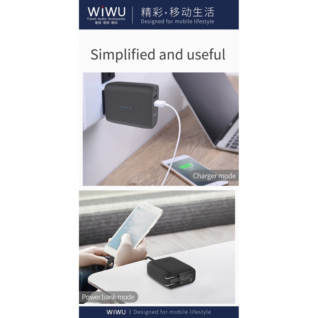 WIWU POWER CUBE HKL-USB37 - 2-in-1 Power Bank 5000mAh and Wall Charger