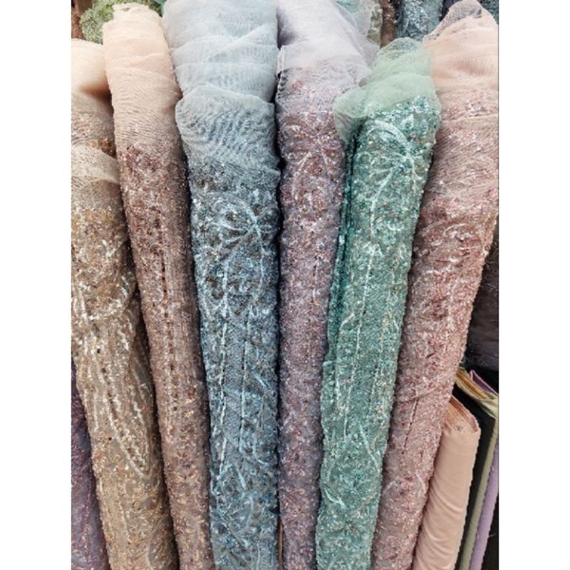Bahan Kain Tile Lace Full Payet Elishab