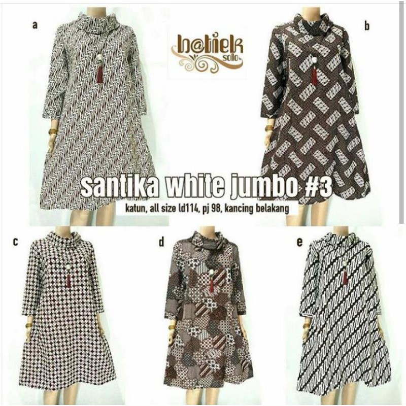 Aneka Batik Tunik Santika White Jumbo / Tunik Batik / Batik Solo Modern / Tunik Kondangan