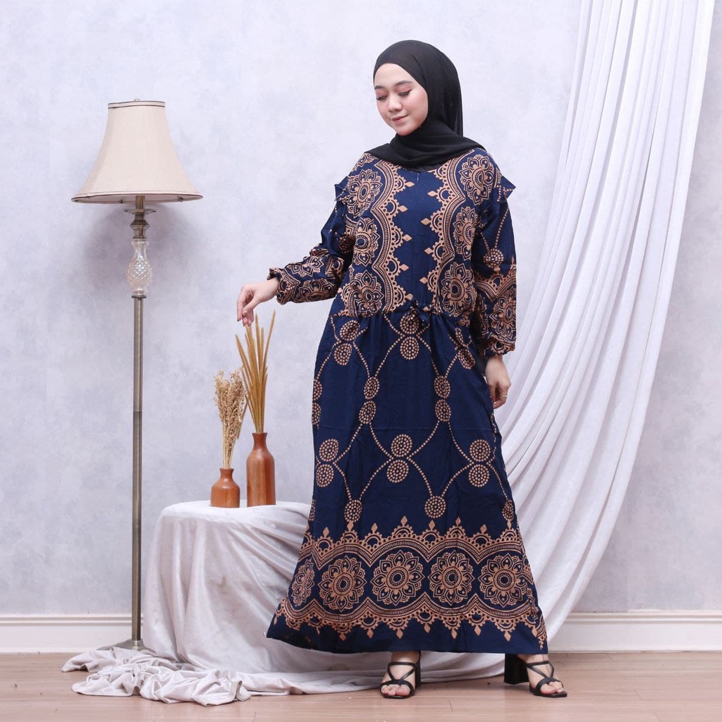 Gamis Sultan Gamis Rayon Premium Dress Wanita Lengan Karet Dress Fashion Kekinian Muslim Kekinian LD 110 cm