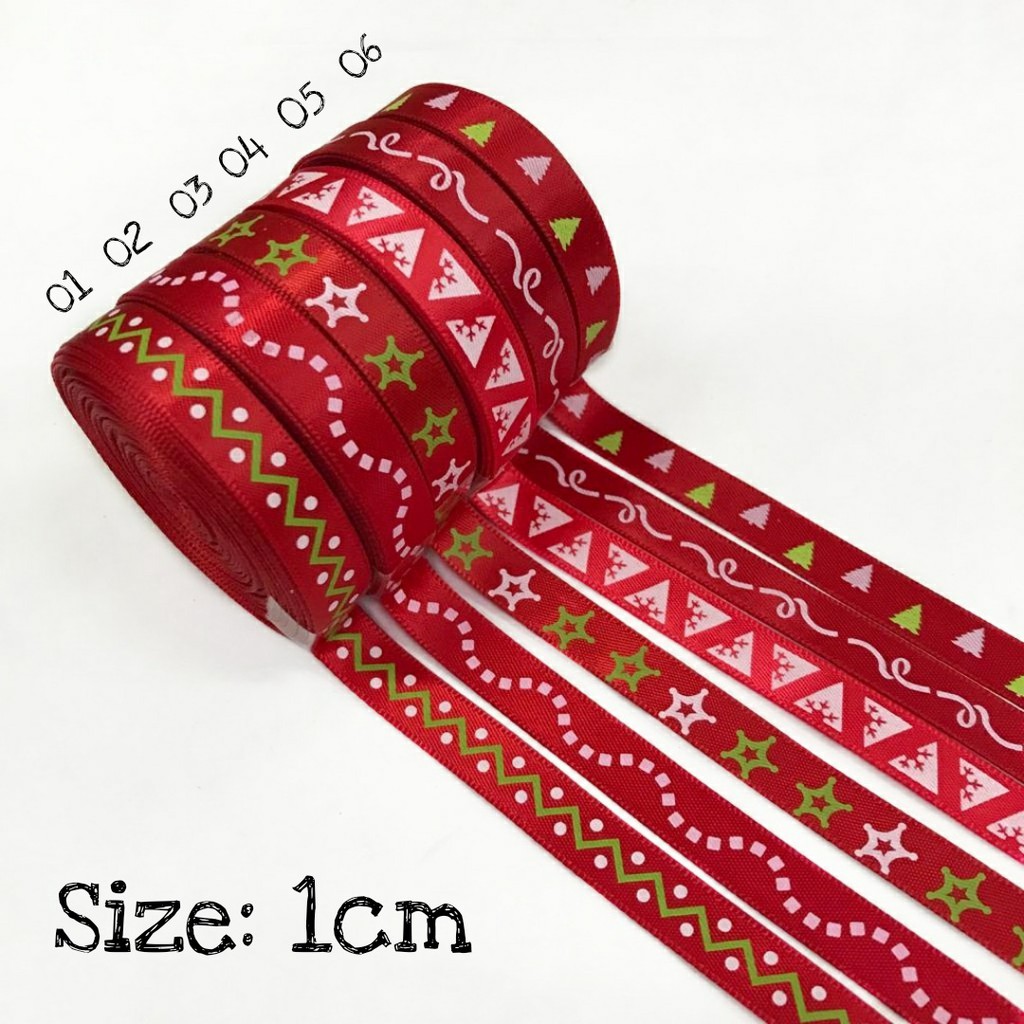 1 METER - 1CM PITA KADO | PITA HAMPERS | PITA SATIN MOTIF NATAL (3/8)