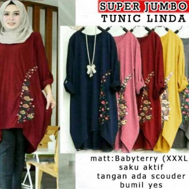 Tunik Jumbo Wanita Tunik Cewek XL - XXXL Lengan Panjang Atasan Baju Tunik Hijab Murah Terbaru 2021