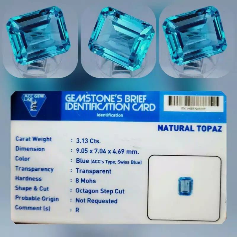 Batu Blue Topaz Asli Natural Bersertifikat Memo Lab