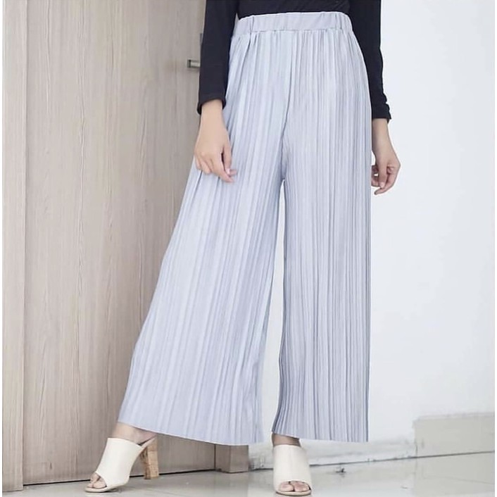(COD) Celana Kulot Plisket Ukuran Jumbo Mayung-ABU SILVER