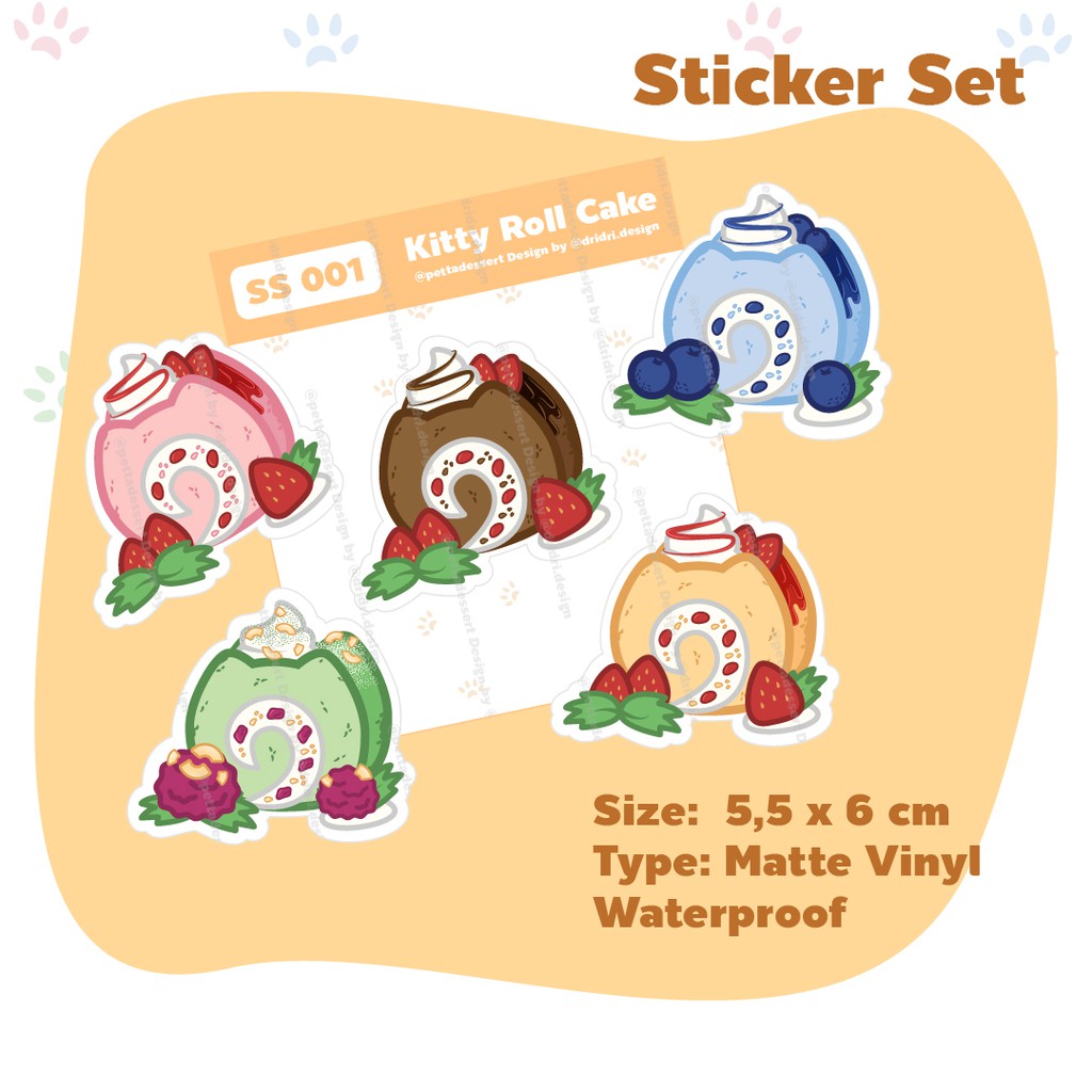 

Pettadesserts - Kitty Roll Cake - Colorful Cute Decoration Jurnal Sticker Set