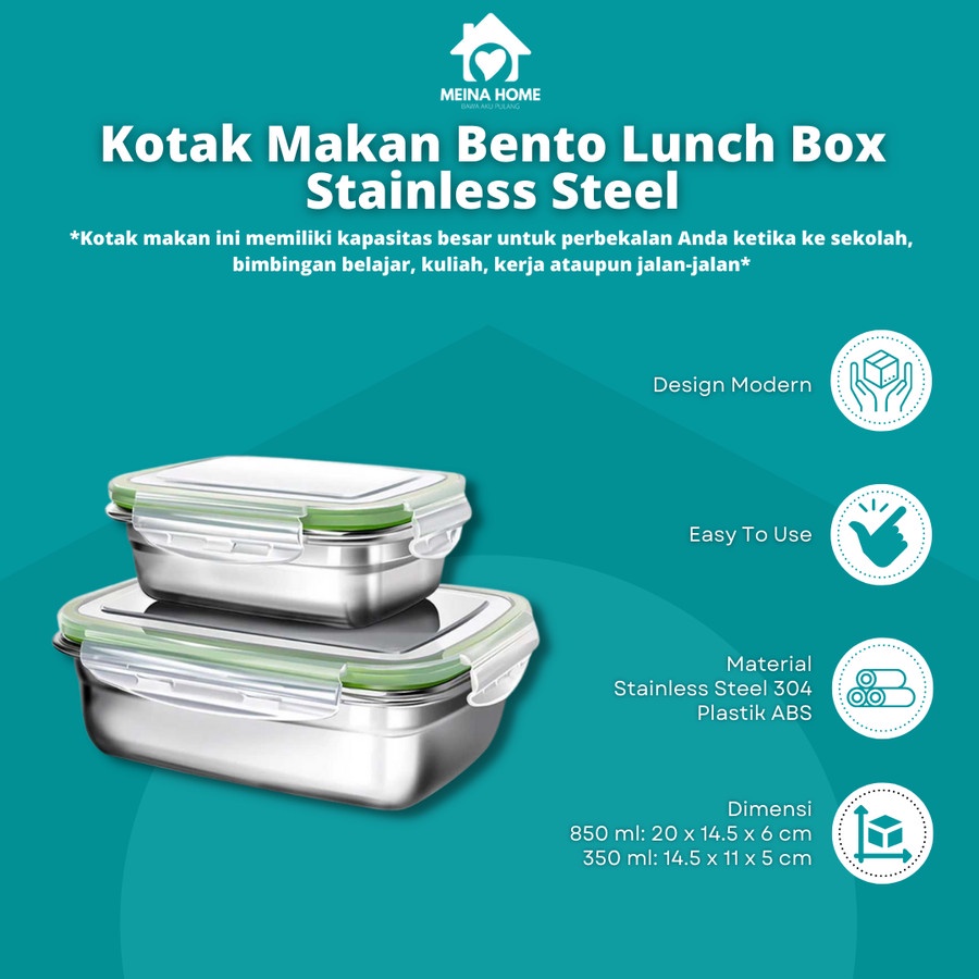 [COD] KOTAK MAKAN BENTO LUNCH BOX SET STAINLESS TEMPAT MAKAN AESTHETIC