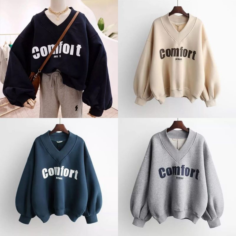SWEATER WANITA - COMFORT CREWNECK SWEATER - SWEATSHIRT SWEATER OVERSIZE