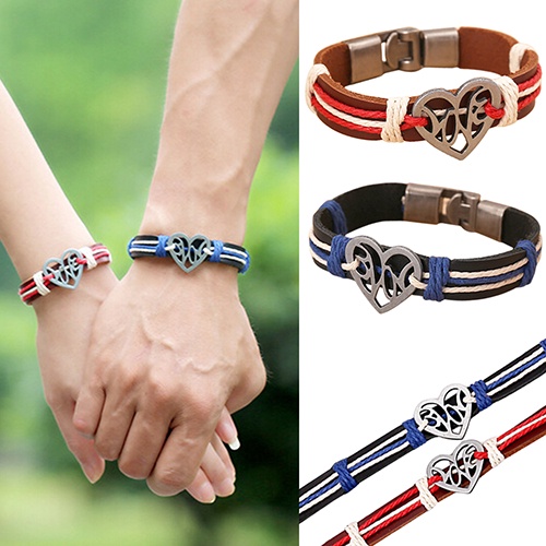 Hu Hu Hu Hu Hu Alat Bantu Pasang Kacamata♡ Gelang Tangan Strap Kulit Kepang Multi Layer Liontin Hati Hollow Bahan Alloy Untuk Wanita