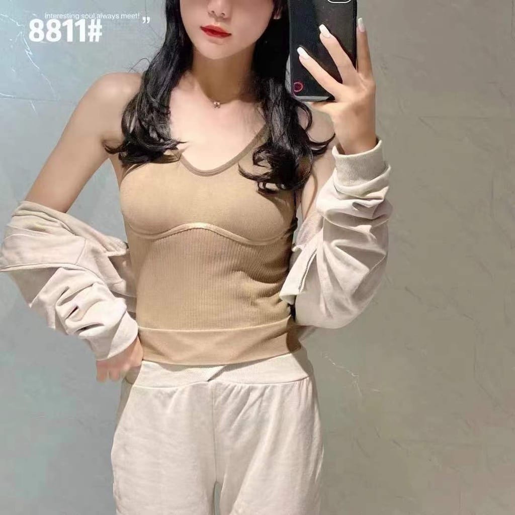 PROMO Tank Top Bra crop 8811 Pakaian Dalaman Wanita TankTop Panjang dengan Busa Bahan Premium