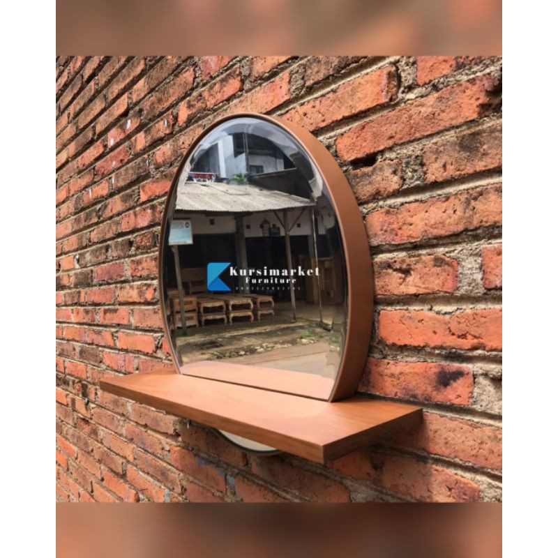Cermin bulat make up figura murah cermin kaca industrial dan kayu jati solid cermin dinding bulat