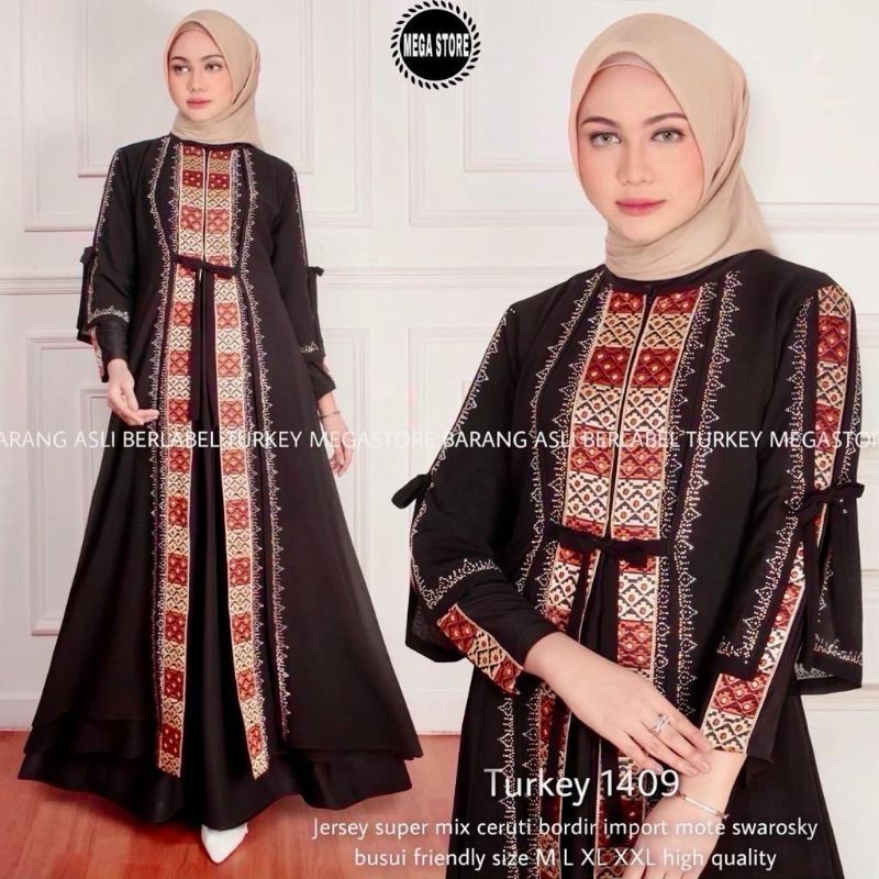 GAMIS MODERN / GAMIS TURKI / GAMIS TERBARU MURAH KEKINIAN / GAMIS  SYARI JERSEY / GAMIS HITAM BORDIR