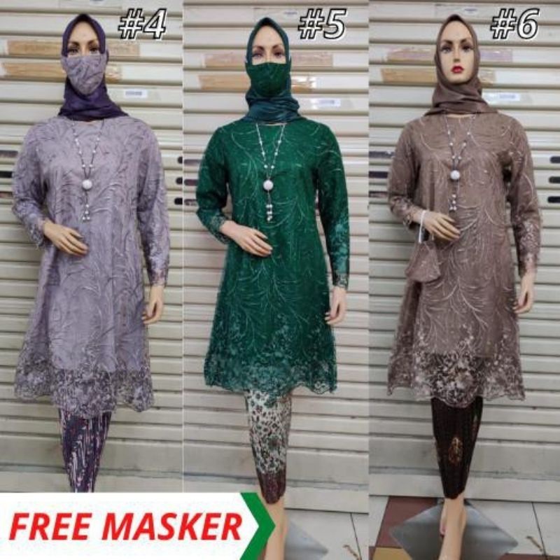 IndahKebaya | SETELAN KEBAYA TUNIK TILLE MUTIARA MODERN / KEBAYA SET ROK JUMBO/KONDANGAN FREE MASKER
