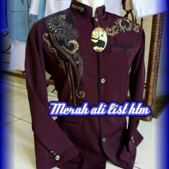 Ss jasko bordir jasko pria dewasa atasan muslim merah ati lis hitam