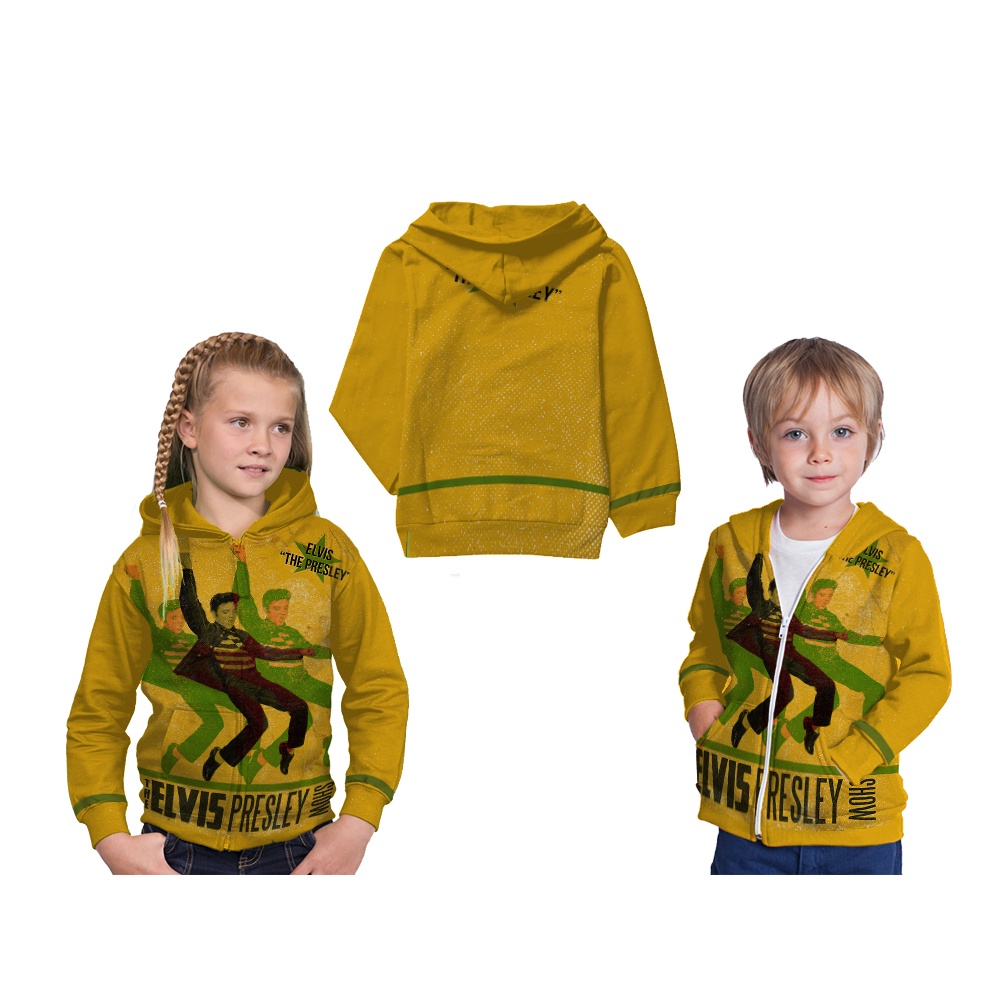 Jaket Hoodie Kids Elvis Presley King of Rock and Roll Full Printing Free Custom Nama ART 01