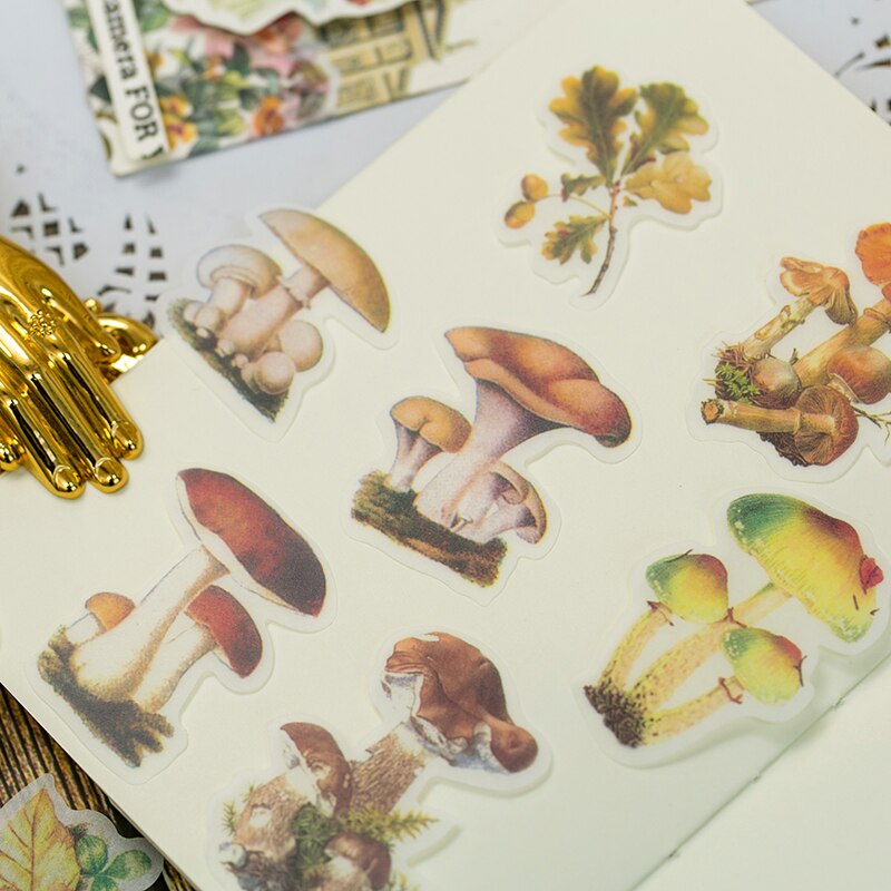 Journamm 60pcs Vintage Plant Stickers Deco Journaling Stationery Washi Paper Retro Material Flowers Leaves Plants Deco Stickers-5