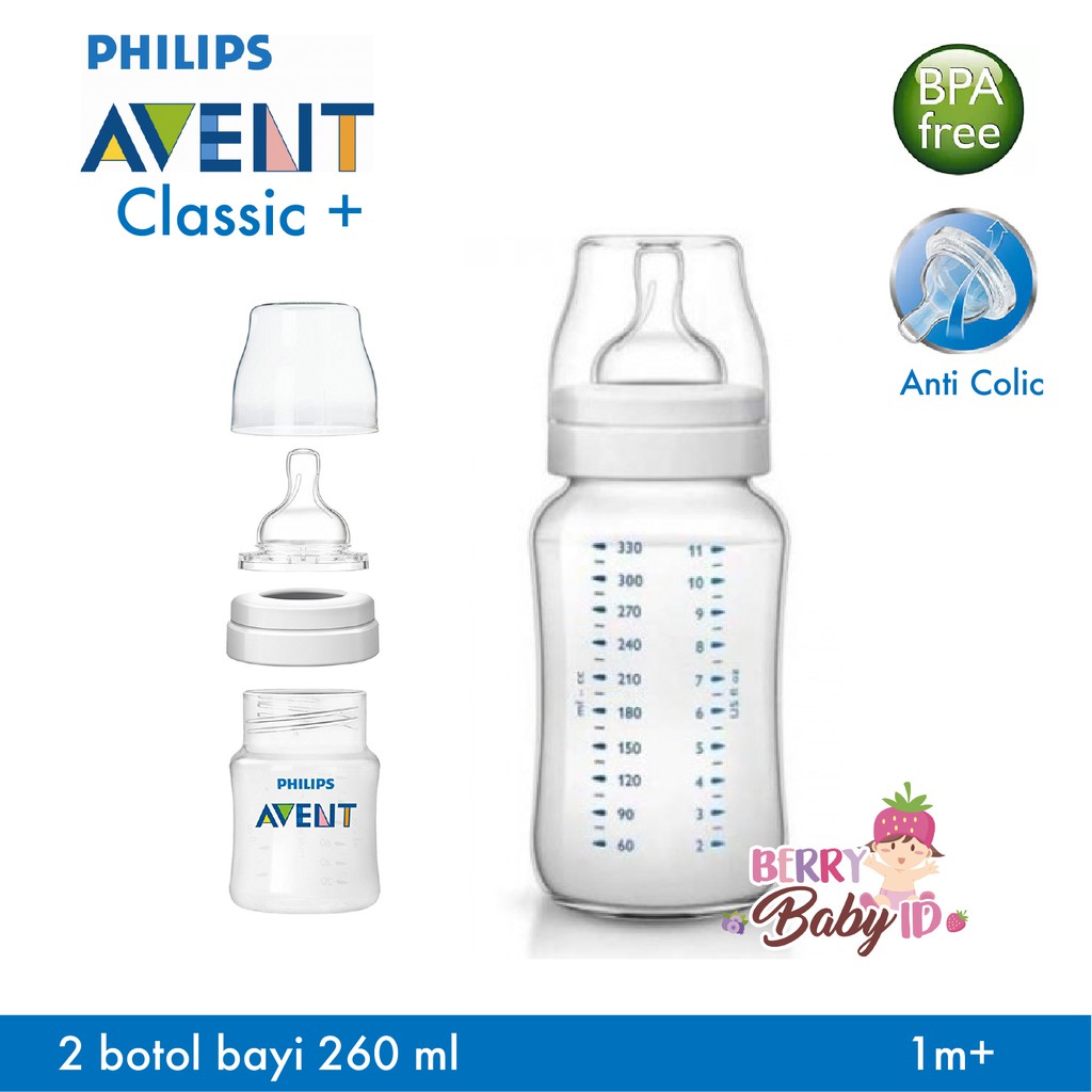 Philips Avent Classic 2 Botol Susu Bayi Twin Pack 125ml 260ml 0m+ 1m+ Berry Mart