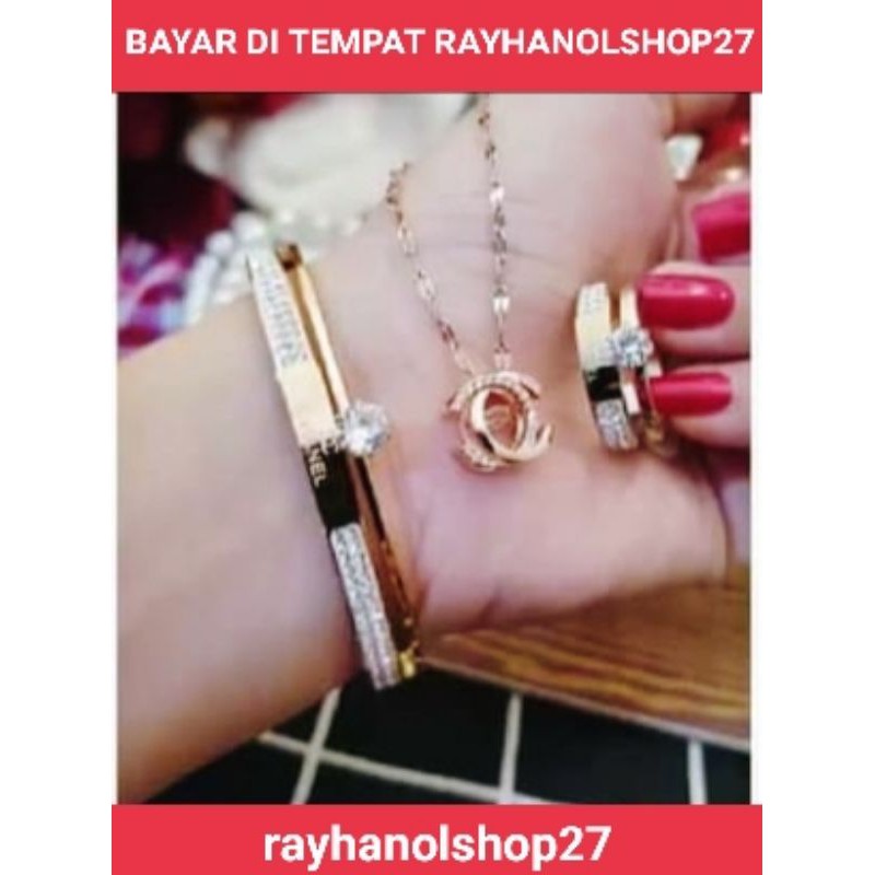 SET PERHIASAN WANITA DEWASA TITANIUM LAPIS EMAS 24 K MOTIF PILIHAN ANTI KARAT