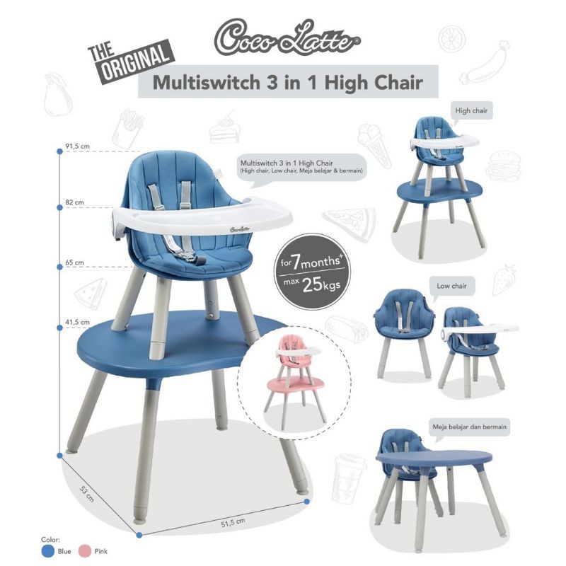 Cocolatte CL-UR 2308 3in1 Multi Switch High Chair / Kursi Makan Bayi