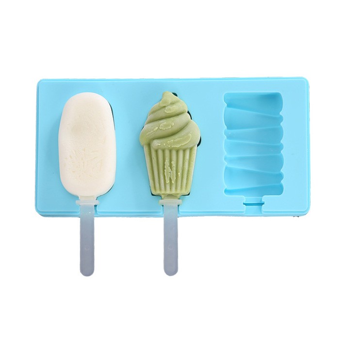 BISA COD Cetakan Es Krim Bahan Silikon 3 Hole Silicone Mold Dessert with Popsicle Sticks