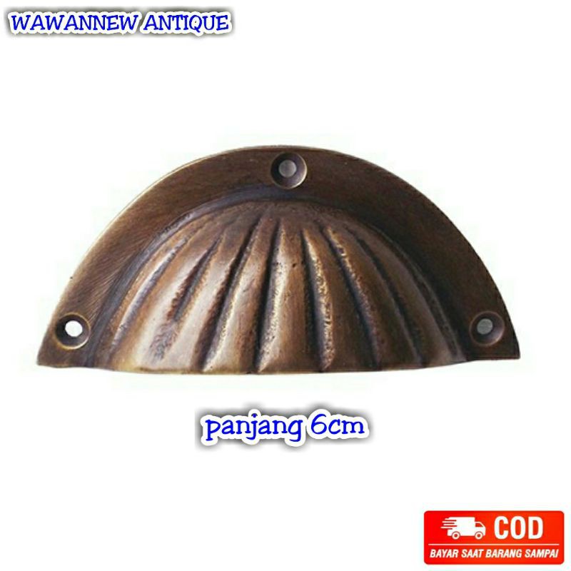 Handle / Tarian Laci Lemari Kuningan Antik Murah Motif Kerang Ukir 6cm