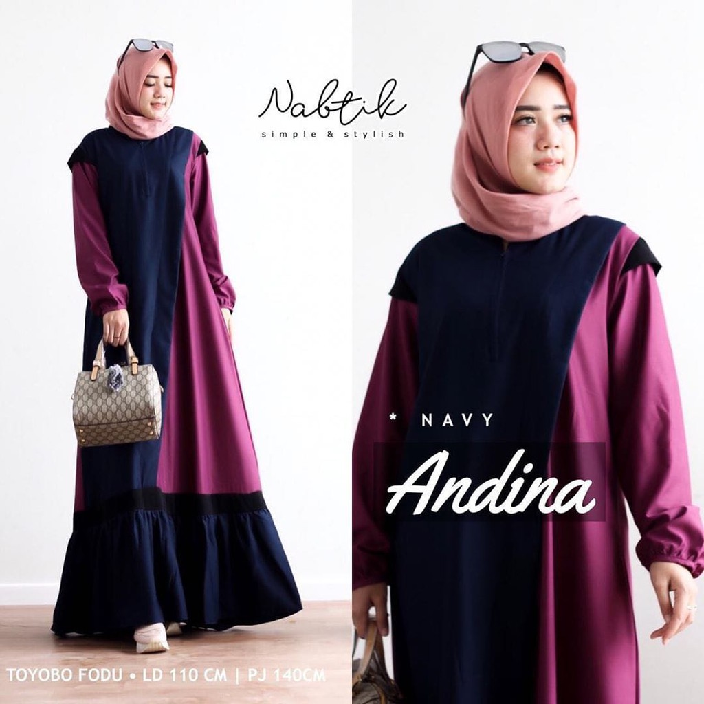 CUCI GUDANG ANDINA DRESS Bahan Mosscrepe Pakaina Wanita Gamis Panjang Terusan Gamis Wanita Dress Mulim Terbaru