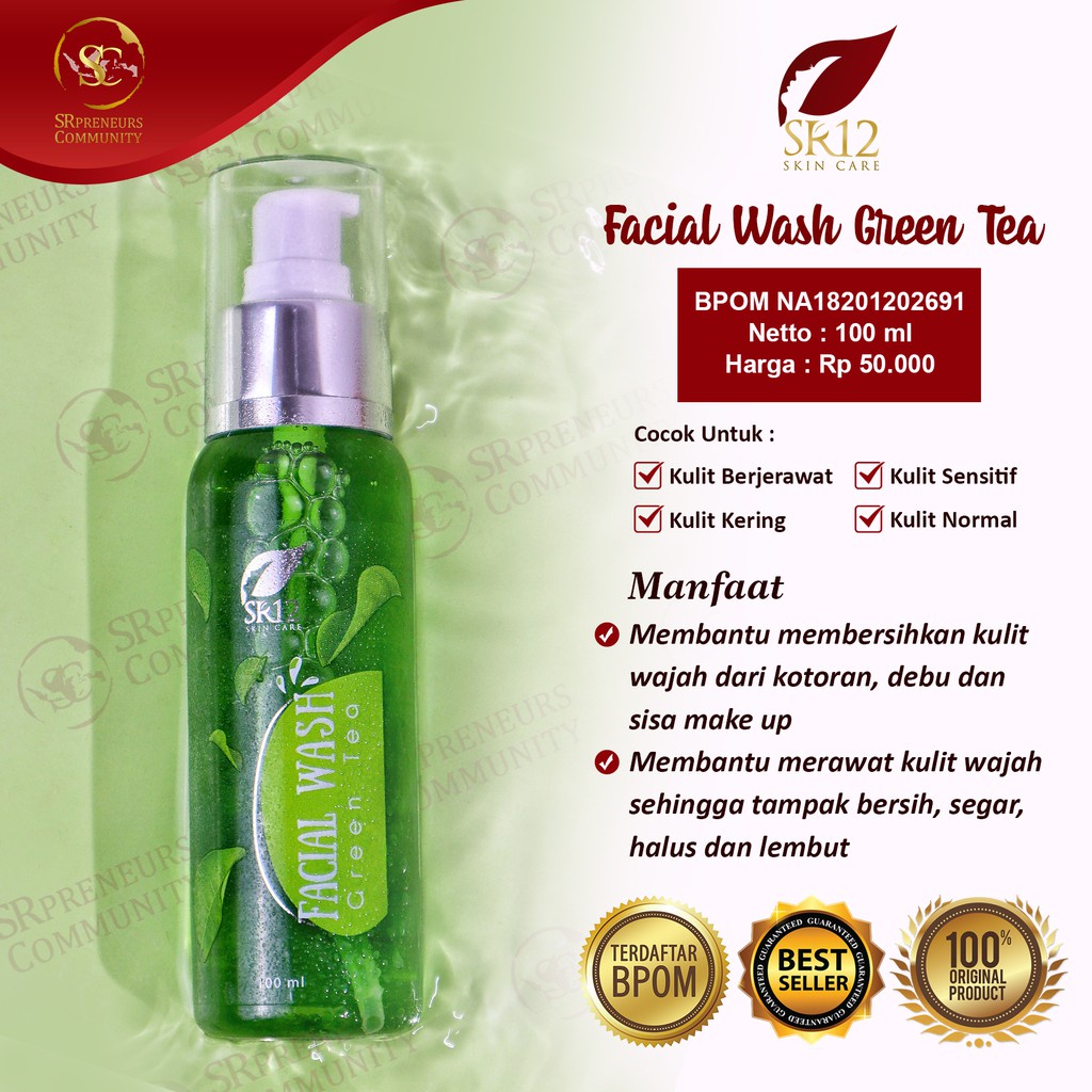 SABUN WAJAH GREEN TEA [GRATIS POUCH] BPOM SR12  MENGENCANGKAN WAJAH / FACIAL WASH GREENTEA SEMUA JENIS KULIT