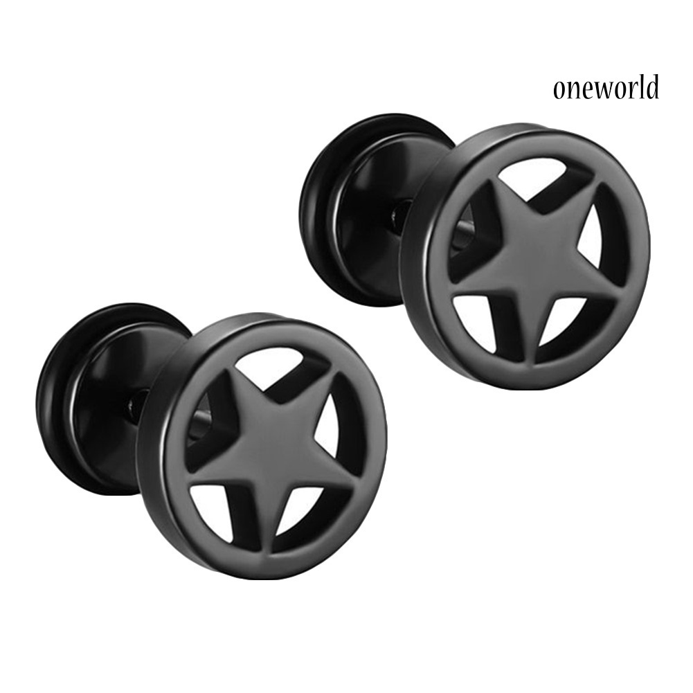 OW@ Women Men Couple Stainless Steel Hollow Star Barbell Earrings Punk Ear Studs