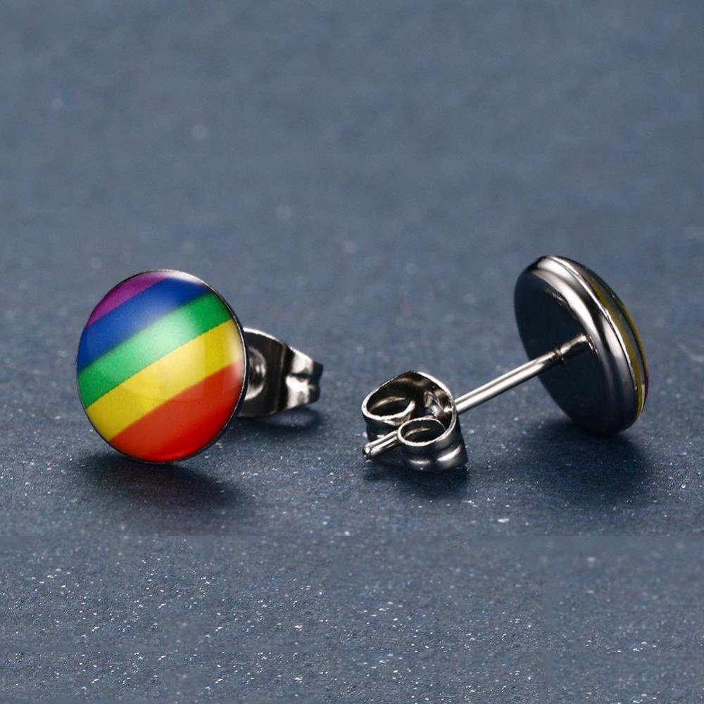 Timekey LGBT Anting Tusuk Stainless Steel Desain Pelangi Untuk Pria / Wanita A6K9