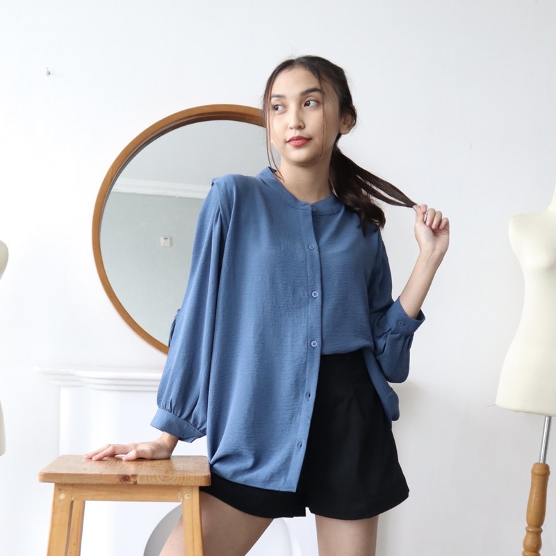 RX FASHION - River Oversize Blouse XXL / Rivery Blouse Oneck Longsleeve / Nameria blouse wanita premium / lesley Kemeja Lengan Panjang / Kemeja  premium - NN