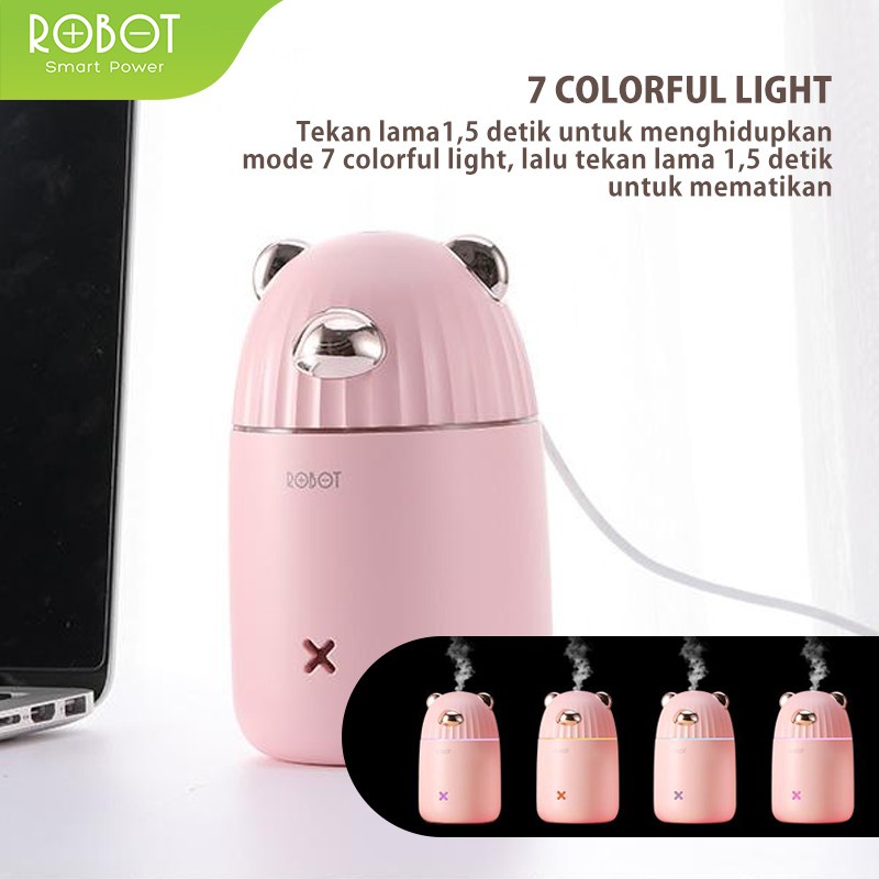 ROBOT RT-H01 Humidifier Diffuser Little Cool Bear Colorful Gradient Light USB 350ML - Garansi 1 Thn