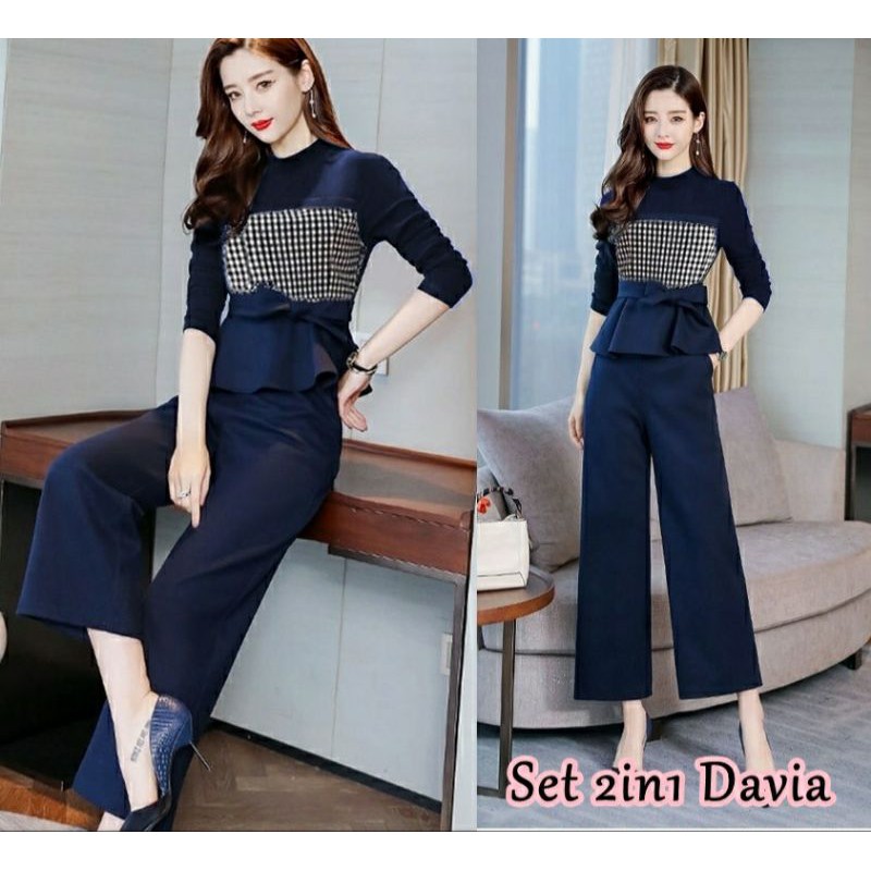 Set 2in1 davia baju setelan wanita setelan kerja ala korea