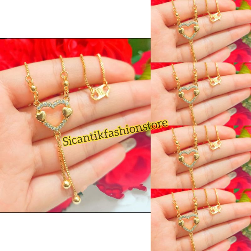 Kalung Titanium Liontin Love Gold Fashion Wanita Terlaris Anti Karat Liontin Love Perhiasan Wanita