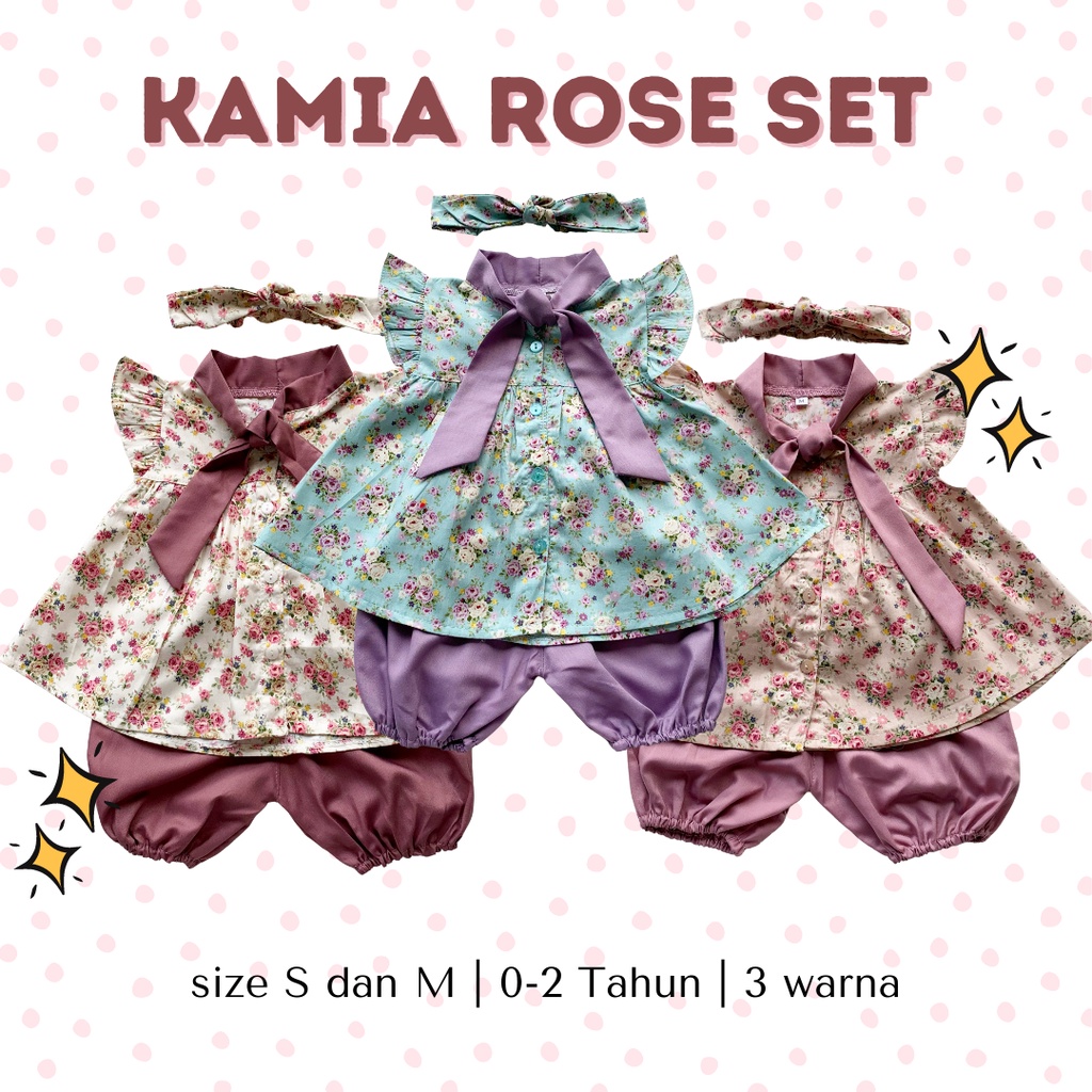 setelan katun anak perempuan baby 0 1 2 tahun balita KAMIA KAMAYA CARLA ROSE SET baju pergi baby perempuan setelan katun jepang anak bando set