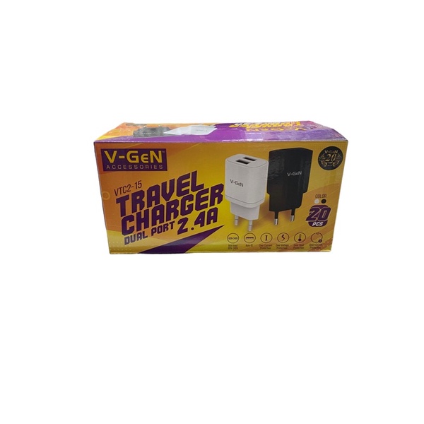 BATOK KEPALA CASAN MURAH CHARGER CHARGE CHAGER ORI V-GEN 2,4A (MAX) VGEN 2usb port per toples isi 20pcs