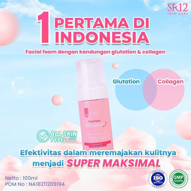 Facial Wash Foam Glutation SR12 With Collagen cleanser pembersih wajah semua jenis kulit plus mencerahkan