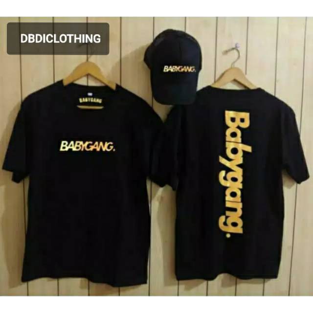  BAYAR DI TEMPAT KAOS  T SHIRT PAKET TOPI BABYGANG  GOLD 
