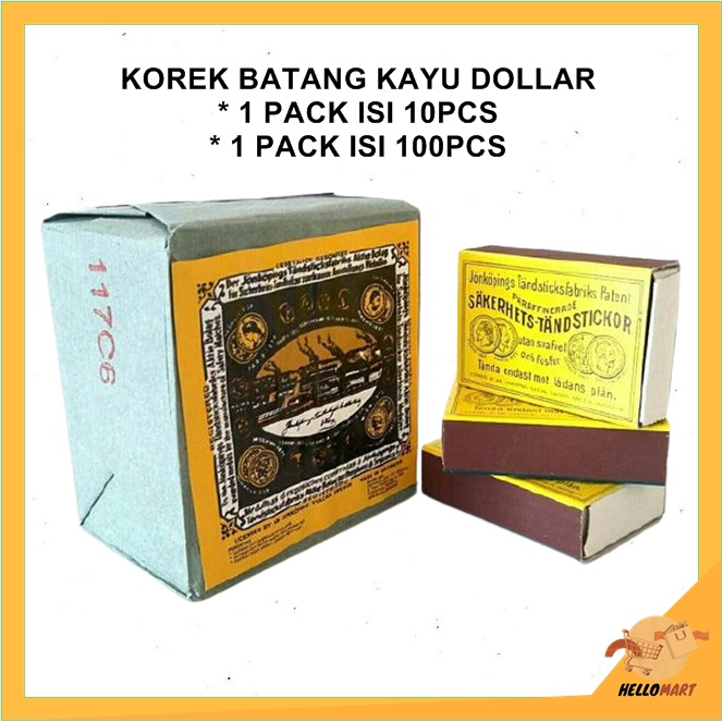 ORIGINAL Korek Kayu Dollar Classic 1 PACK ISI 10 KOTAK / Korek Kayu Batangan Dolar / HELLOMARTID