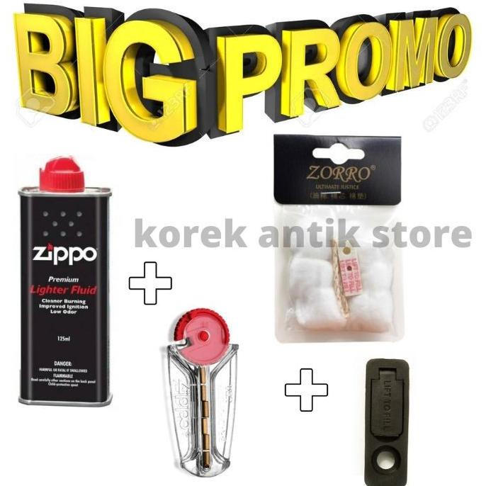 Paket Komplit Minyak Zippo + Batu Zippo + Kapas + Sumbu Zippo Original