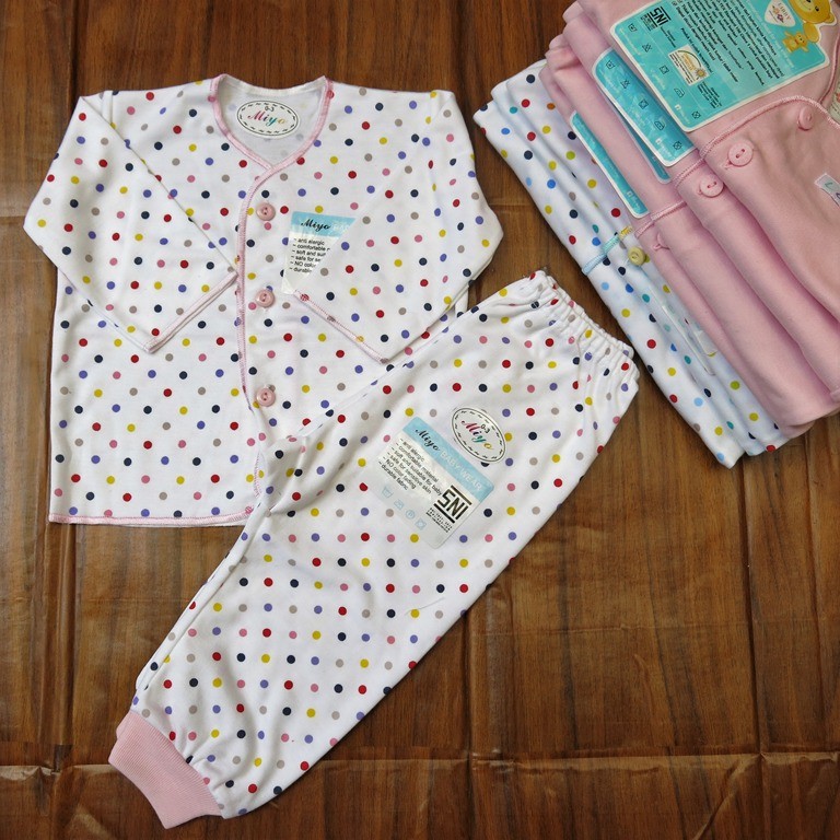 MIYO 3 Setelan Panjang ( 3 Baju Panjang &amp; 3 Celana Panjang ) Polkadot Size 0-3 &amp; Size 3-6