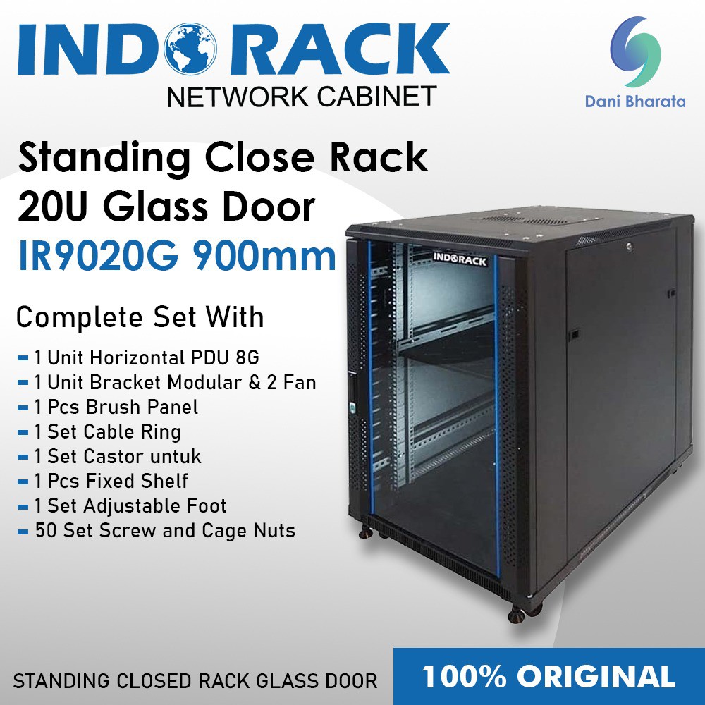 Indorack IR9020G Standing Close Rack 19&quot; 20U Glass Door Depth 900mm STANDING CLOSE RACK 20U GLASS