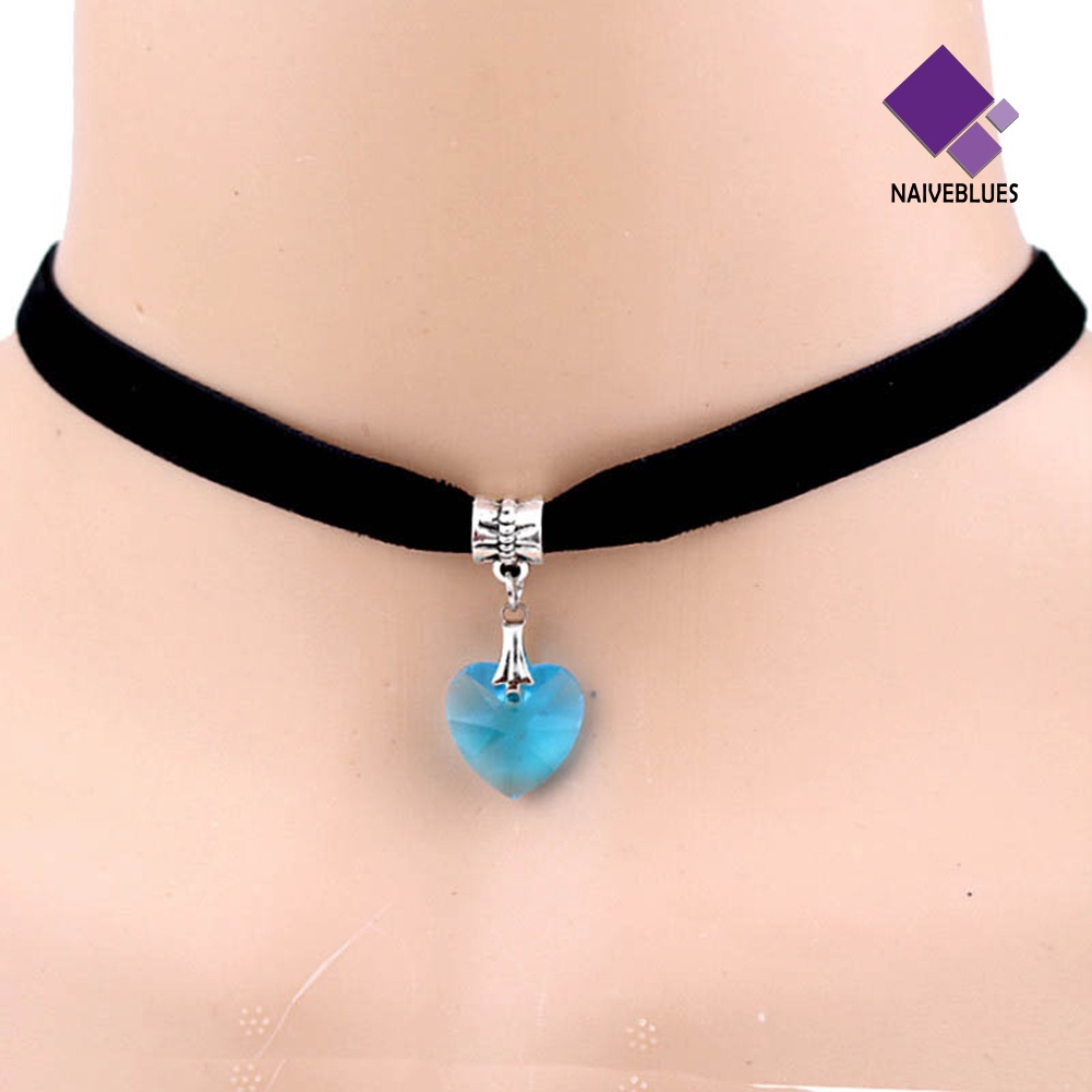 Kalung Choker Pendek Liontin Hati Berlian Imitasi Gaya Gothic Untuk Wanita