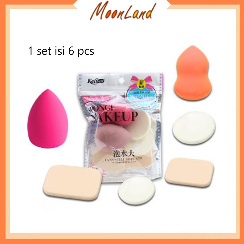 MoonLand 133  Spons Make up 1 Set Isi 6 Pcs / Sponge Bedak Foundation / Sponge Beauty Blender COD