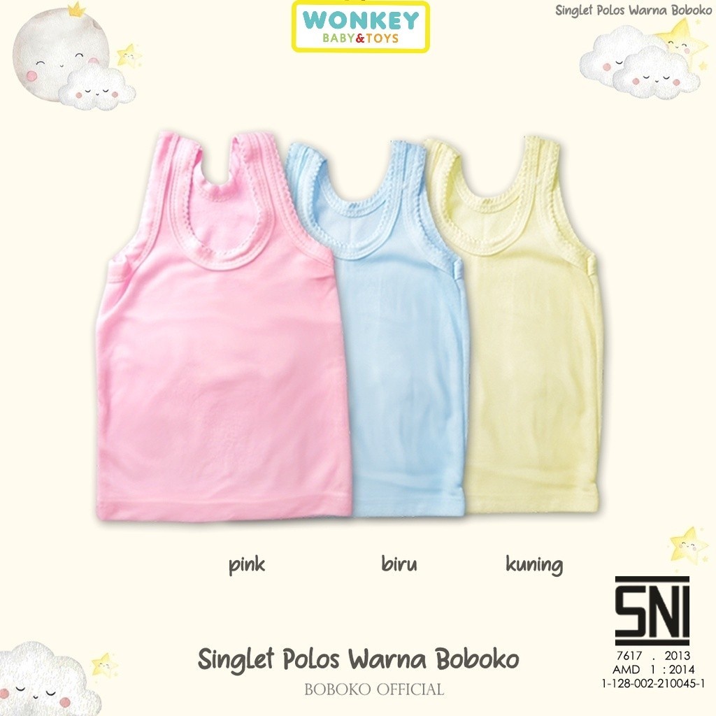 Singlet Bayi Polos Putih Newborn SNI Halus / Singlet Warna NB 0-3m Boboko / Andreatex