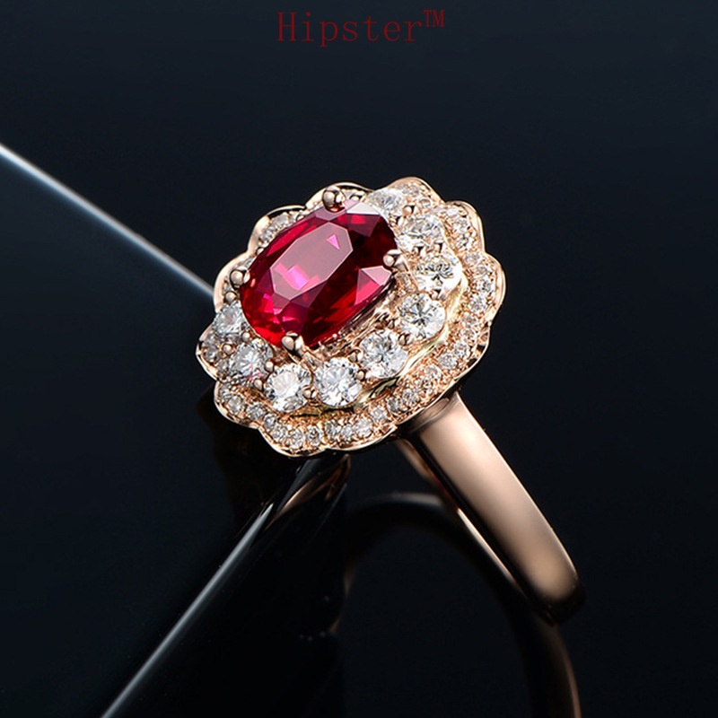 New Hot Sale Exquisite Luxury Inlaid Ruby Flower-Shaped Full Diamond Ring