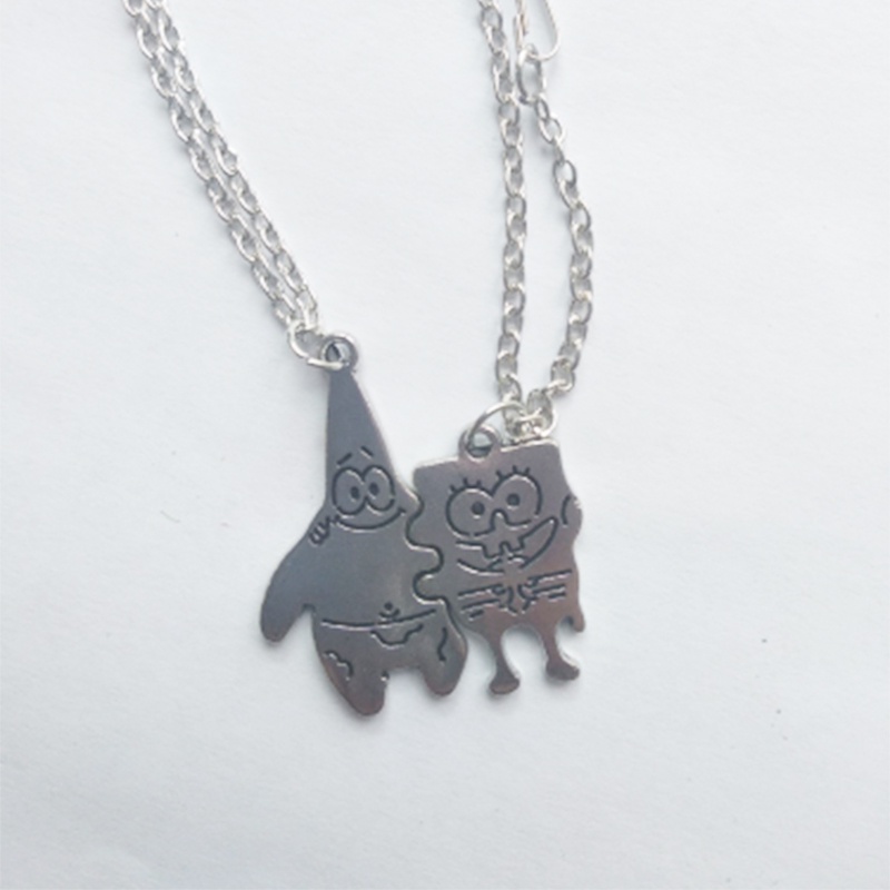 2pcs / Set Kalung Rantai Pasangan / Pria / Wanita Liontin Karakter Kartun Best Friends